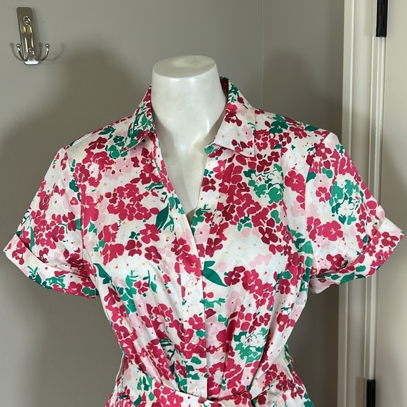 Brooks Brothers Shirt Dress Short Sleeve Cotton Pink Floral Pockets Sz 12 NEW - Picture 4 of 14